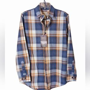Men's Shirt Button Down Front Blue and Brown Plaid Small NWT Grove & Hollow